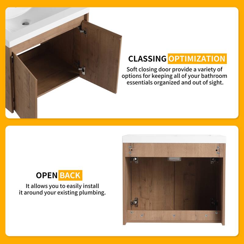 Beingnext 24"/36"/48"/60" Bathroom Vanity with Resin Sink, Floating Bathroom Vanity with Soft Close Doors