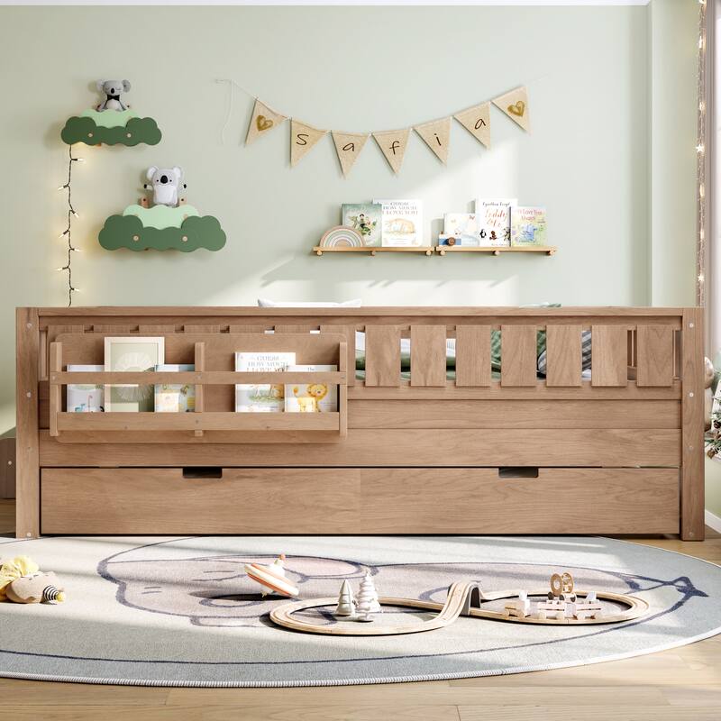 Full with Built-in Bookshelves and Small Staircase, High-Quality Safety Rails, and Trundle