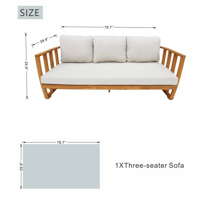 Outdoor Teak-finished Acacia Wood Sofa with Waterproof Cushions with Hidden Zippers