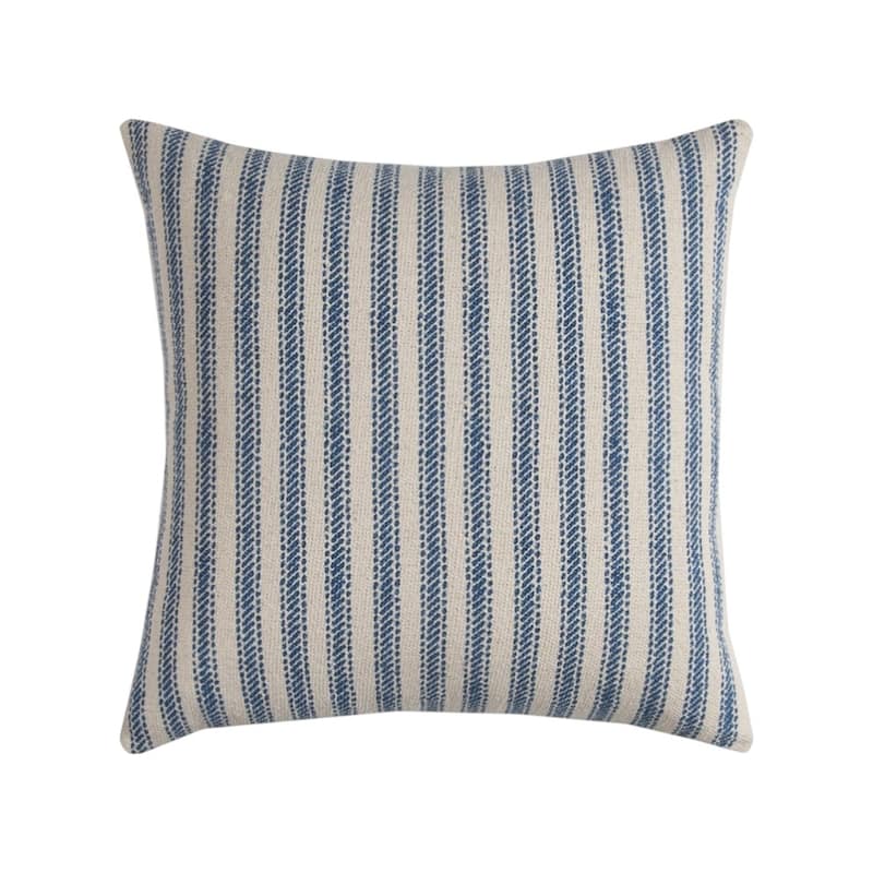 HomeRoots 20" Blue And Natural Ticking Stripe Cotton Throw Pillow