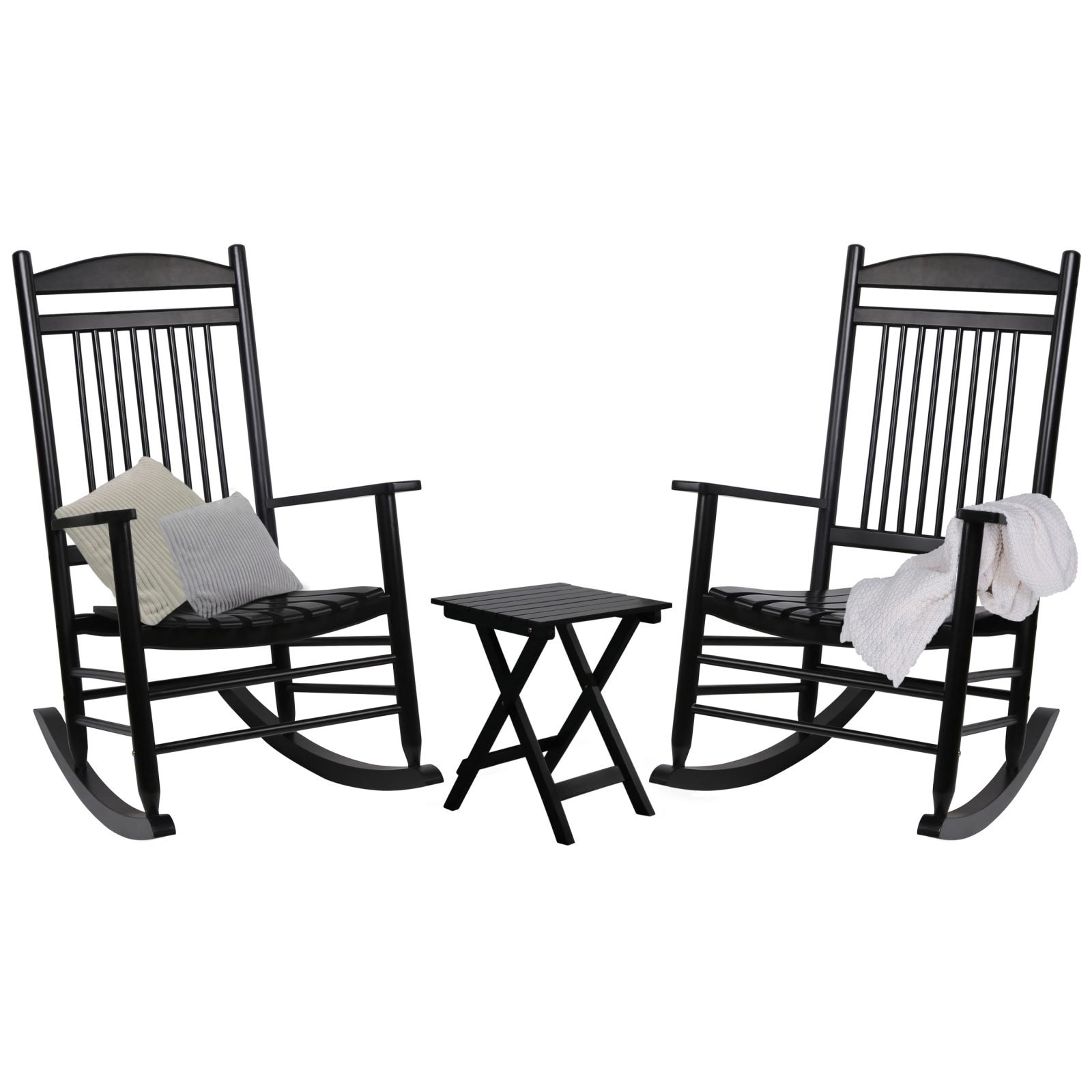 VEIKOUS Wooden 3-Piece Outdoor Rocking Chair and Folding Table Set for Patio and Porch