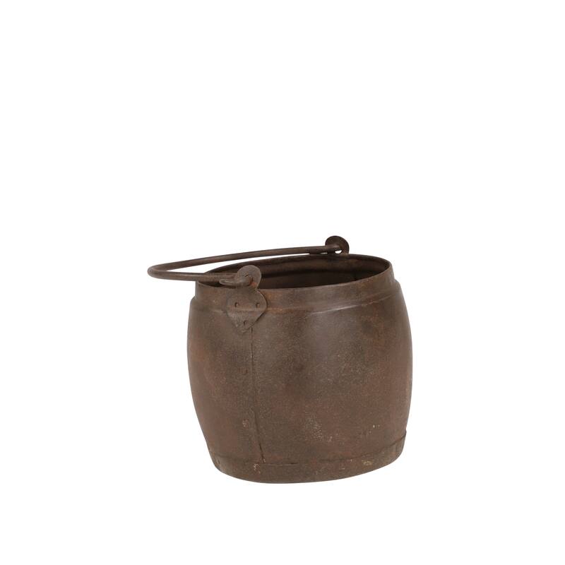 Antique Style Welded Metal Water Pot with Detachable Handle from India 7 x 7 - 7 x 7 x 7