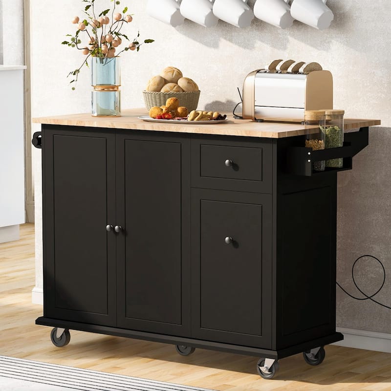 Rolling Kitchen Cart with Drop Leaf, Storage Rack, and 3-Tier Cabinet Organizer