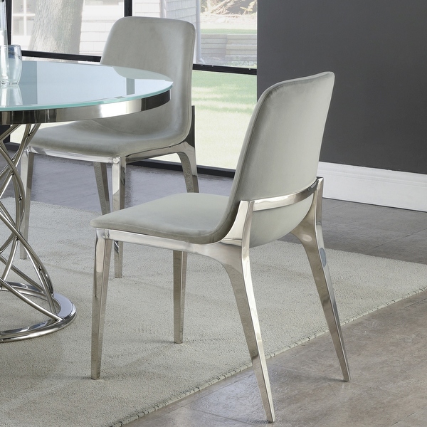 Grey velvet and online chrome dining chairs