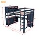 preview thumbnail 11 of 9, Dark Blue Full Pine Wood Loft Bed with Cabinet & Desk