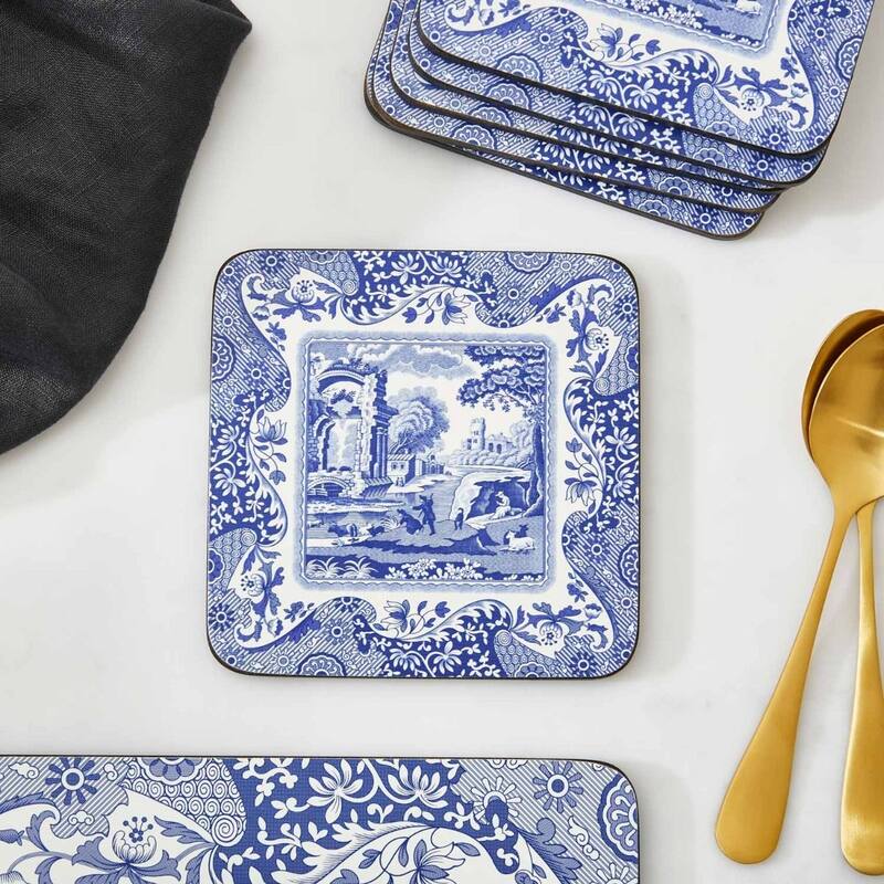 Pimpernel Set of 6 Blue Italian Coasters - 4 Inches Sq.