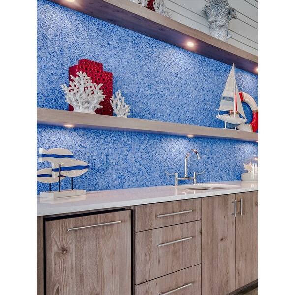 slide 2 of 2, Apollo Tile 5 pack 11.8-in x 11.8-in Sky Blue Glossy Finished Pebble Glass Mosaic Tile (4.83 Sq ft/case)