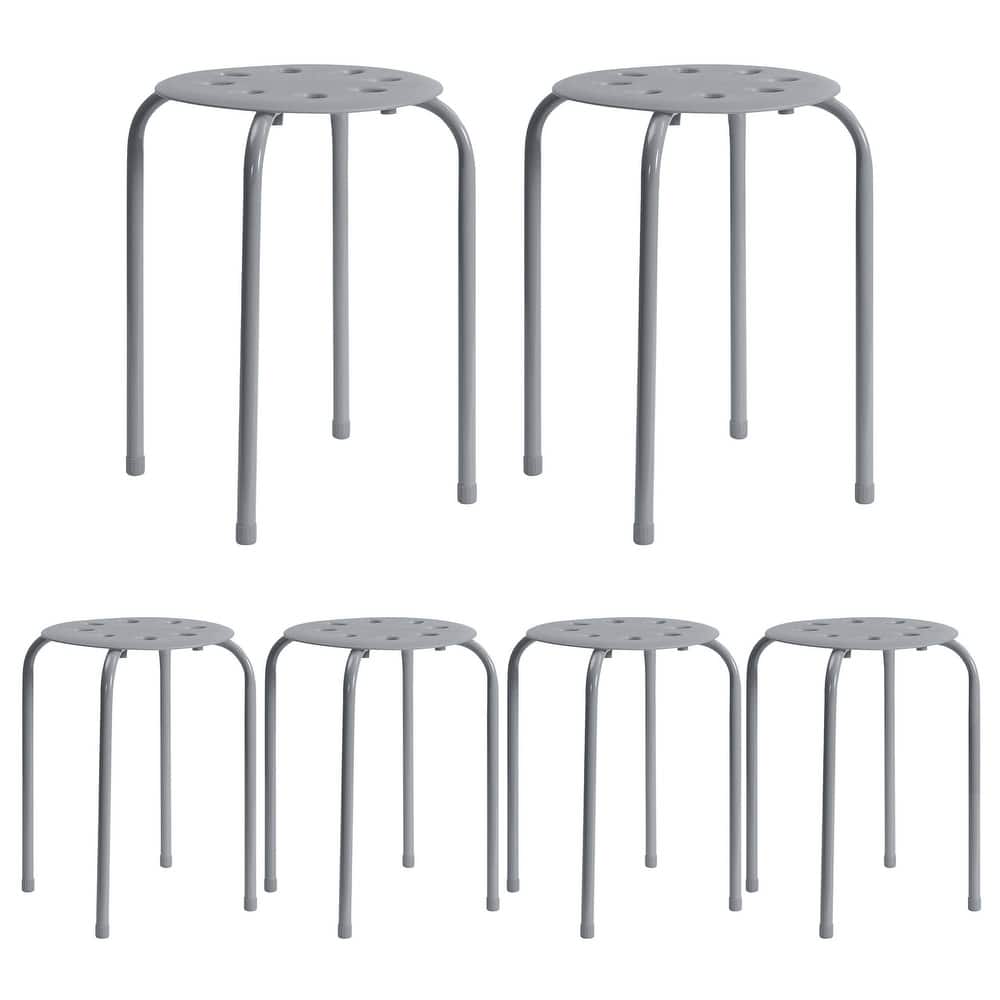Javlergo 6-Pack Stackable Plastic Stools with Stainless Steel Legs Lightweight Round Stool Set with 8 Holes for Indoor Outdoor