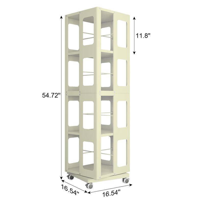 4-Tier All-Steel Rotating Bookshelf With 360°Wheels,Large Size Sturdy & Spacious Book Rack