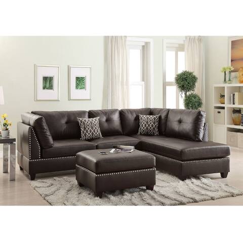 Bonded Leather L-shaped Sectional Sofa with Chaise and Ottoman - 104"Wx75"Dx35"H