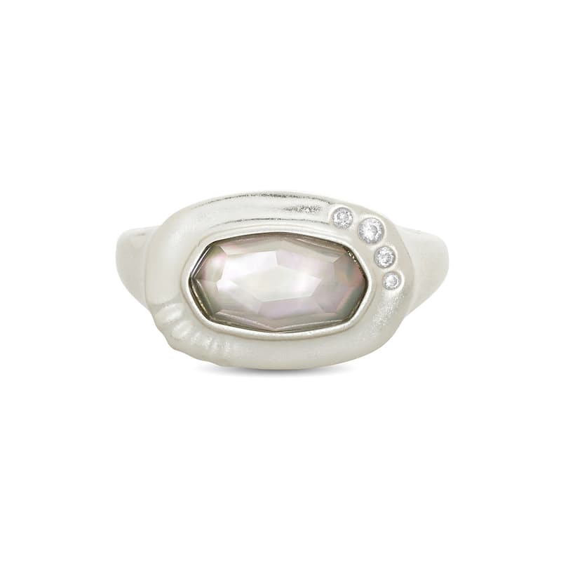 Kendra Scott Anna Rhodium Plated Brass and Mother Of Pearl Ring Size 8