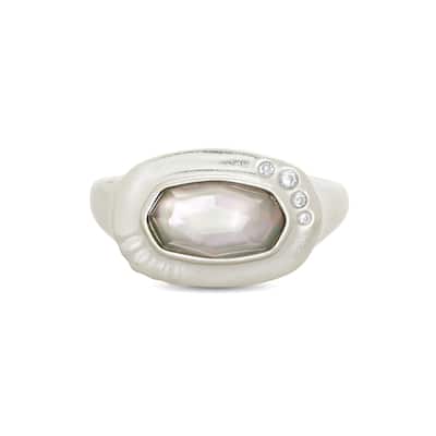 Kendra Scott Anna Rhodium Plated Brass and Mother Of Pearl Ring Size 8