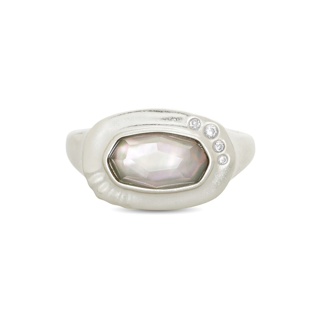 Kendra Scott Anna Rhodium Plated Brass and Mother Of Pearl Ring Size 8