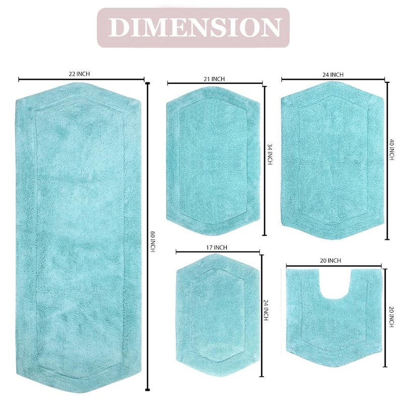 Waterford Collection 100% Cotton Non-Slip Bathroom Rug Set, Machine Washable Bath Rug, 5 Piece Bath Mat Set with Contour