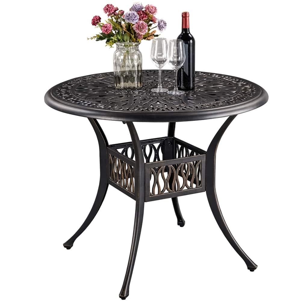 Yaheetech Patio Bistro Table with Umbrella Hole Antique DiningTable