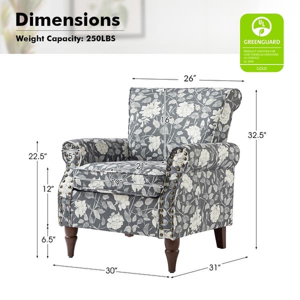 dimension image slide 4 of 14, Nyctelius Traditional Polyester Accent Arm Chair with Pattern and Nailhead Trim Set of 2 by HULALA HOME