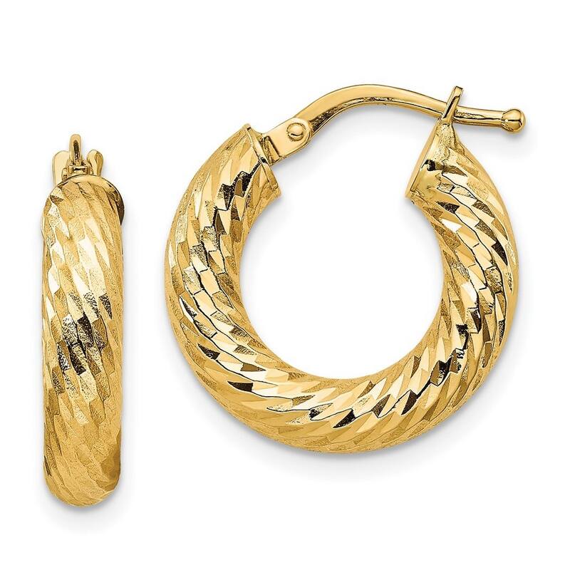 Curata 14k Yellow Gold Sparkle Cut Round Hoop Earrings - 19x17.8mm
