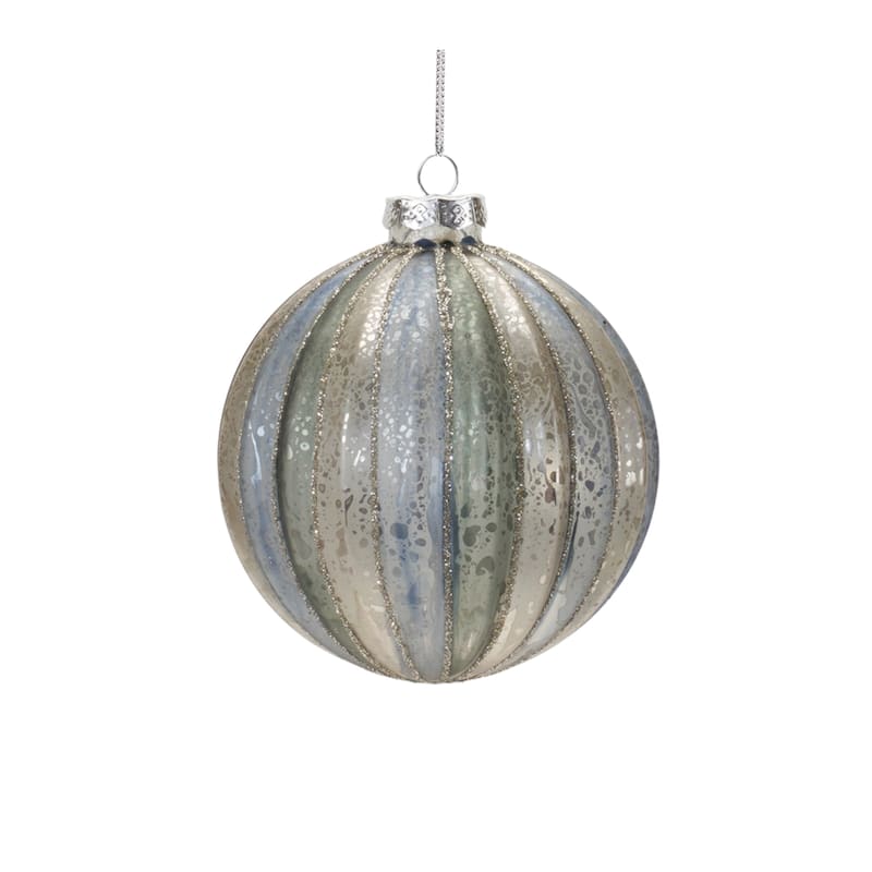 Glittered Glass Christmas Ornaments 6" (150Mm) Silver and Blue 6Ct