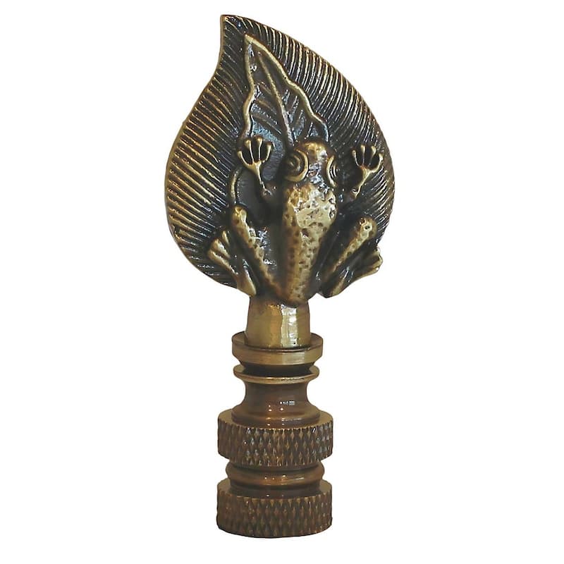 Frog-on-Lily-Pad Lamp Finial Antique Brass, 2.4"h - Antiqued Brass