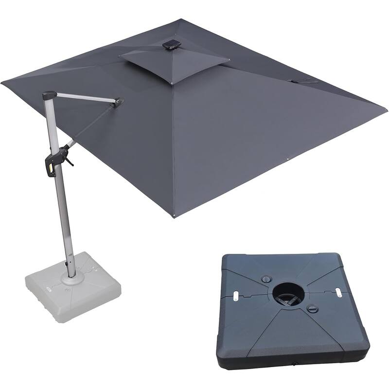 PURPLE LEAF 9/10/11 ft Square 09x12 ft Rectangle Double Top LED Patio Cantilever Umbrella with Base - 09x12ft Grey