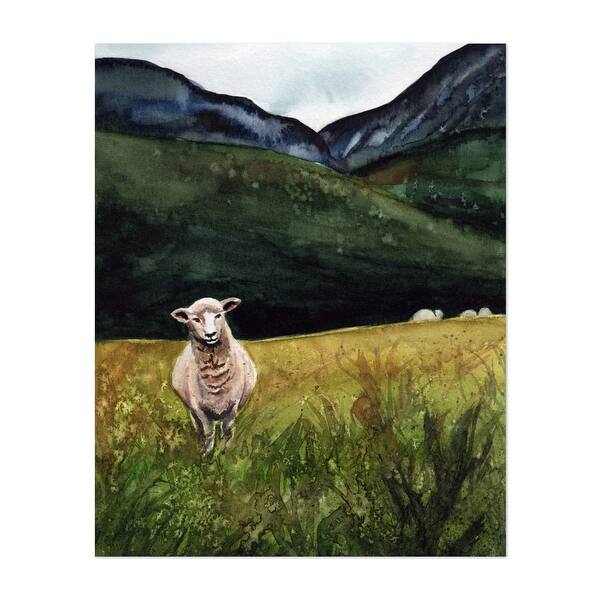 Sheep on a Hill Painting Animals Grassland Nature Art Print/Poster ...