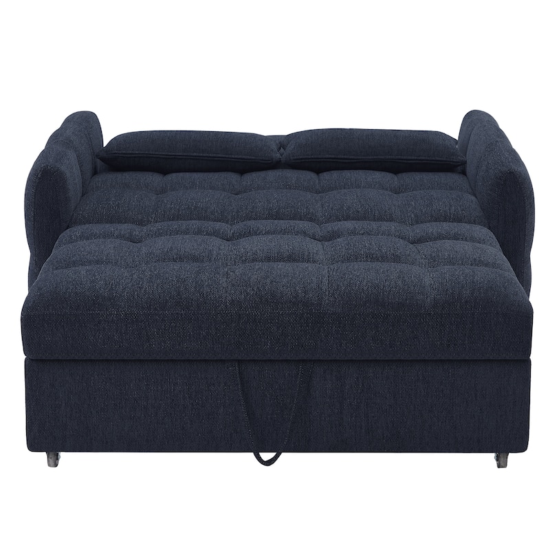 52.8" Blue Chenille Loveseat Sofa Bed with Adjustable Backrest and USB Ports