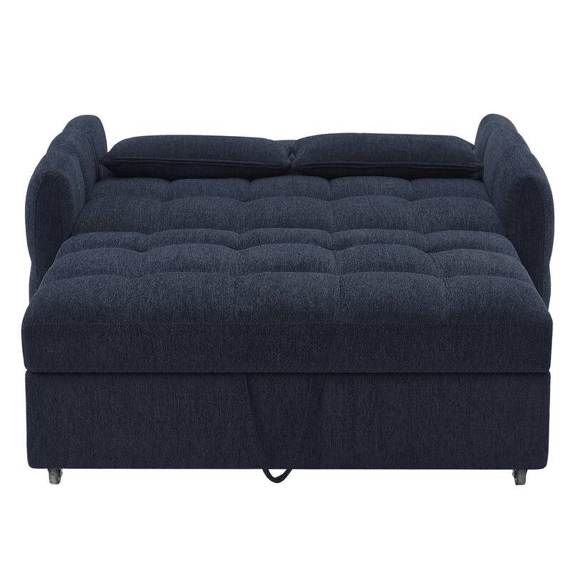 Roomfitters Loveseat Pull-Out Sofa Bed, Tufted Sleeper with Adjustable Backrest, USB Ports, and Lumbar Pillows for Living Room