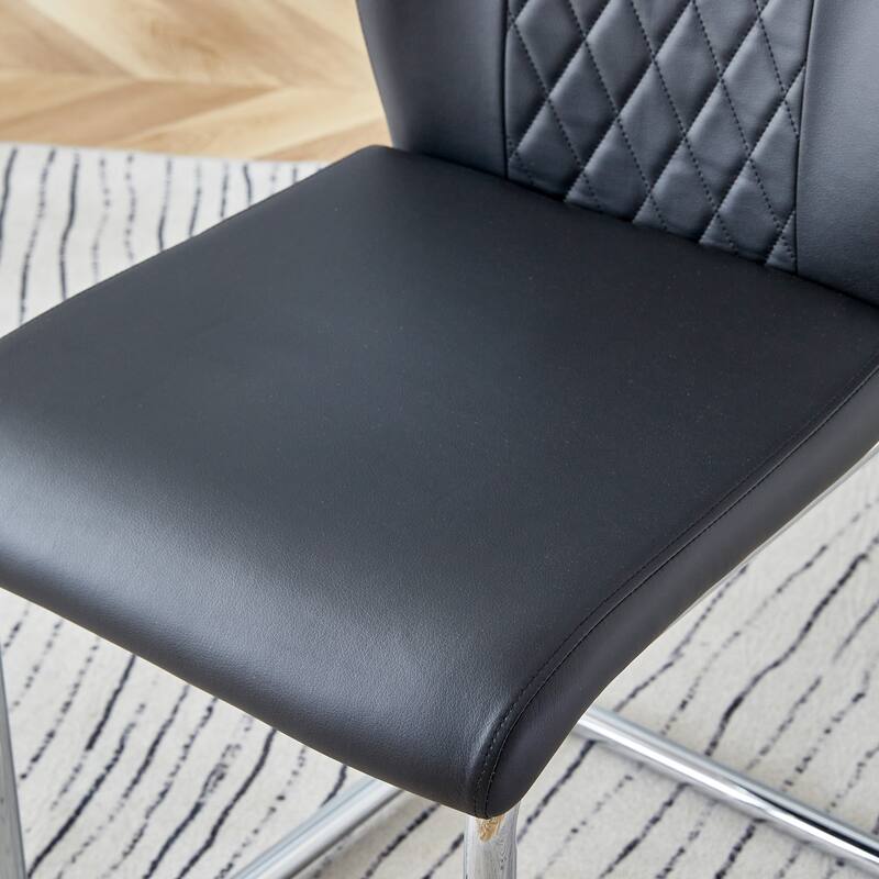 5-Piece Marble Pattern Dining Table Set, PU Leather Grid Chairs with Silver Arched Metal Legs, Anti-Slip Feet