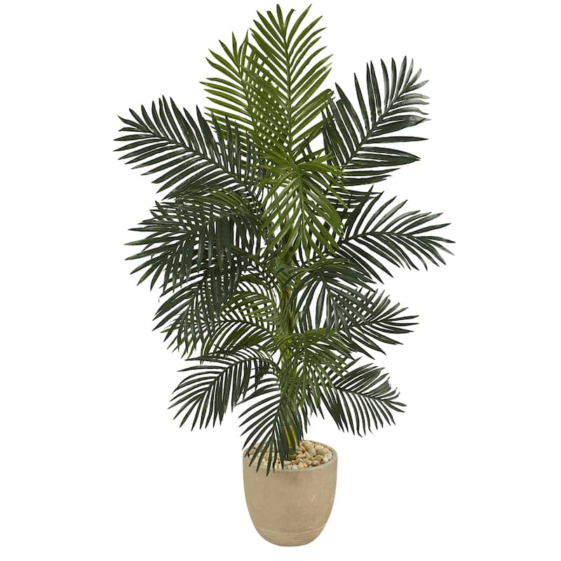 5' Golden Cane Artificial Palm Tree in Sandstone Planter
