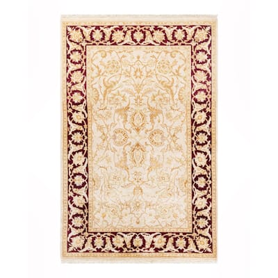 Overton Handknotted Wool Contemporary Tribal Ivory Area Rug - 4' x 6'