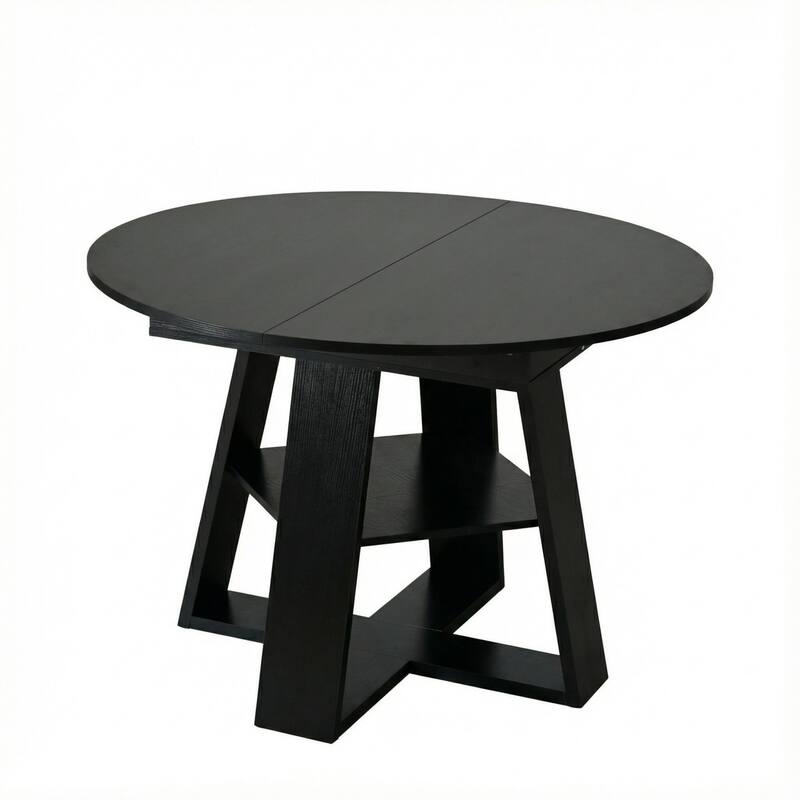 43.3"-59" Extendable Round Dining Table with Storage Shelf