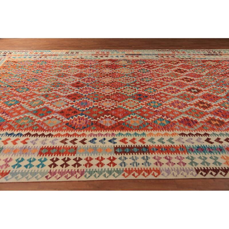 Multi-Color Kilim Oriental Large Rug Hand-Woven Wool Carpet - 10'4"x 15'11"