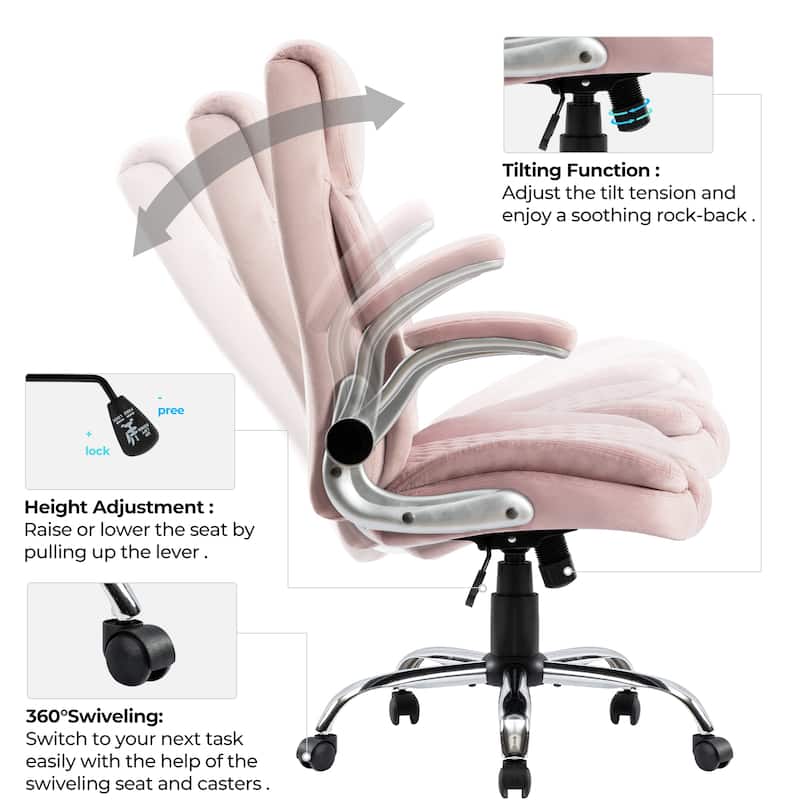 Modern Velvet Executive Office Chair with 360° Swivel, Adjustable Height, Armrests, and Ergonomic Support for Long Hours