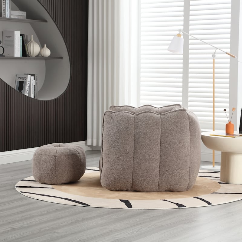 Coffee 42.5" Chenille Accent Chair with Ottoman