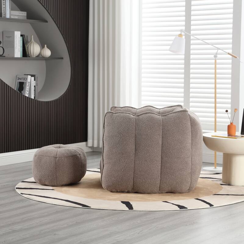 Modern Chenille Bean Bag Chair with Ottoman, Set of 1