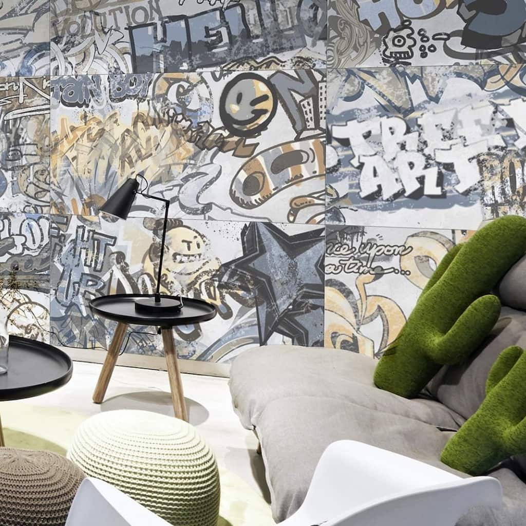 Monroe 24x48 White Matte Graffiti Porcelain Tile - Floor & Wall - Large Format