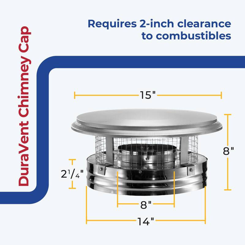 DuraVent DuraPlus 8DP-VC 8 Inch Diameter Stainless Steel Round Chimney Cap - 5