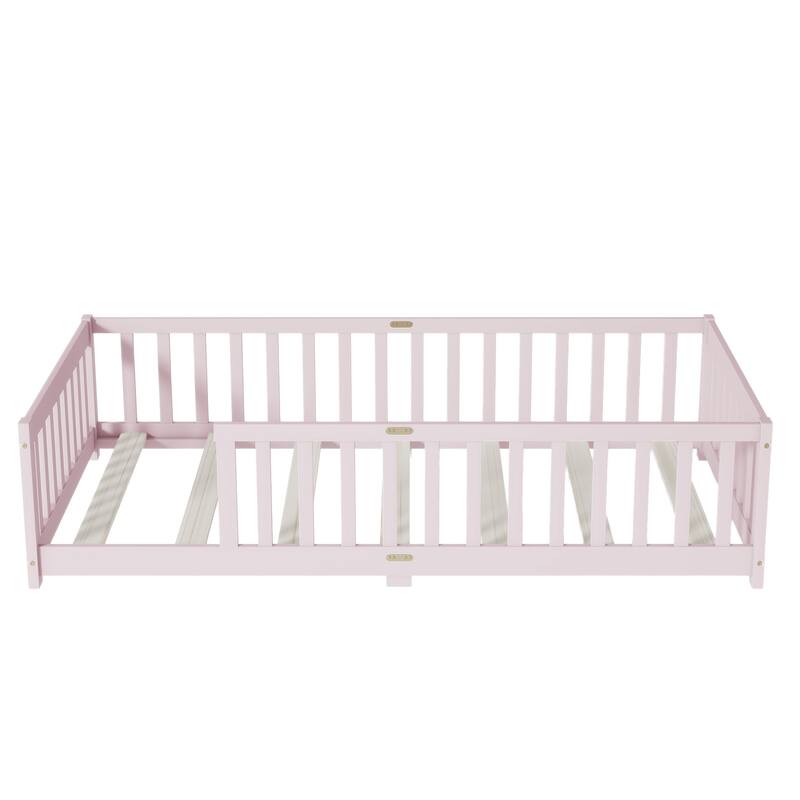 Twin Floor Platform Bed with Fence without Door
