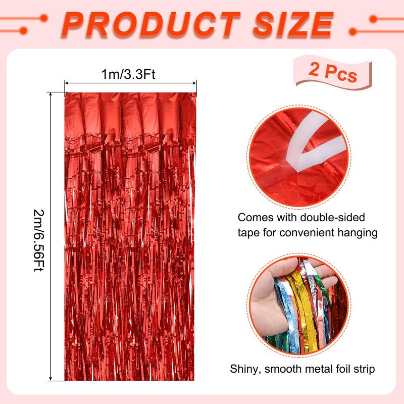 2 Pack Foil Fringe Backdrop Curtains 3.3x6.56 Feet Bling Streamers