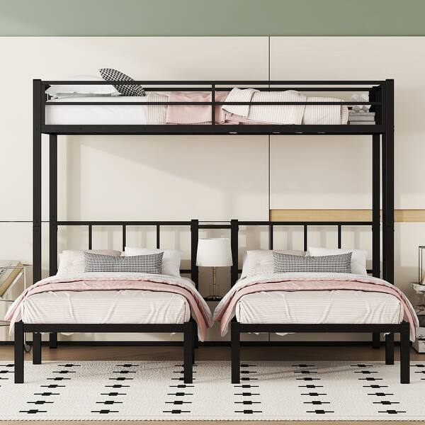 slide 2 of 13, Metal Twin Size Bunk Kids Bed Triple Bunk Bed with Ladder,Guardrail