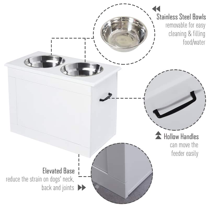 PawHut Dog Feeding Station with 2 Stainless Steel Bowls for Large Dogs - 23.5"L x 11.75"W x 16.25"H