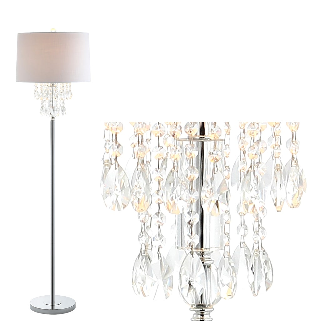 JONATHAN Y Madison 61" Crystal / Metal LED Floor Lamp, Clear/Chrome - 61" H x 16" W x 16" D