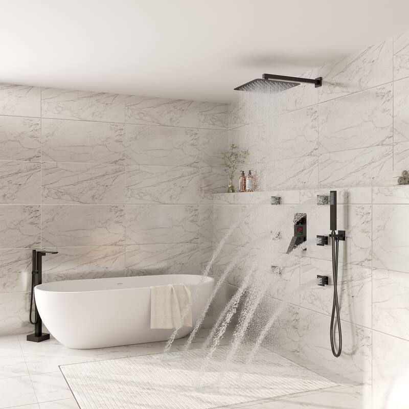 Pressure-Balanced 3-Spray 12 in. Wall Mount Shower System with Handheld Shower Head and 6 Body Jets - 12" x 12"