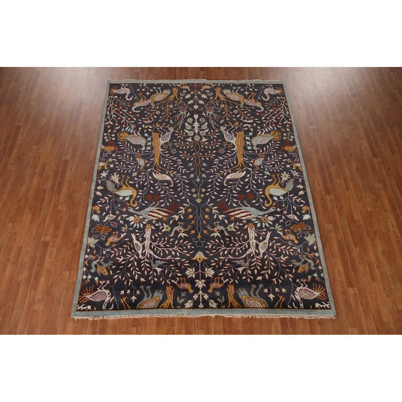 Animal Pictorial Tabriz Indian Area Rug Hand-Knotted Wool Carpet - 7'9"x 9'10"