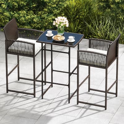 Costway 3 PCS Patio Bar Set Wicker Table & Armchairs with 2 Cushions - See Details