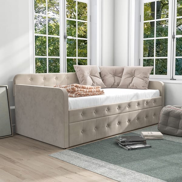 Menzelle Contemporary 2-Piece Twin Upholstered Tufted Day Bed with Trundle by Furniture of America