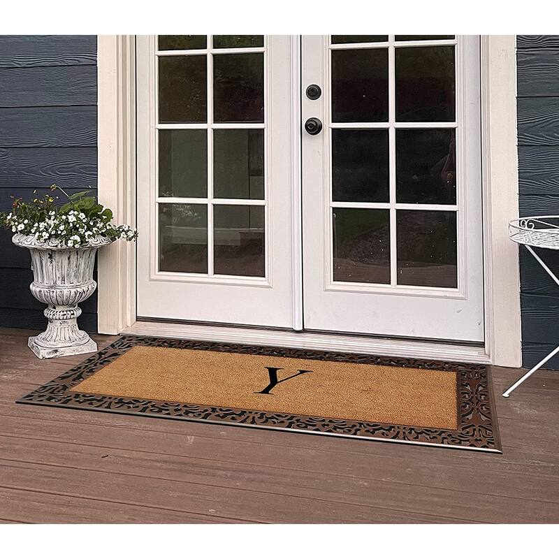 A1HC Natural Coir Monogrammed Door Mat For Front Door, 30"X60", Anti-Shed Treated Durable Doormat for Outdoor Entrance