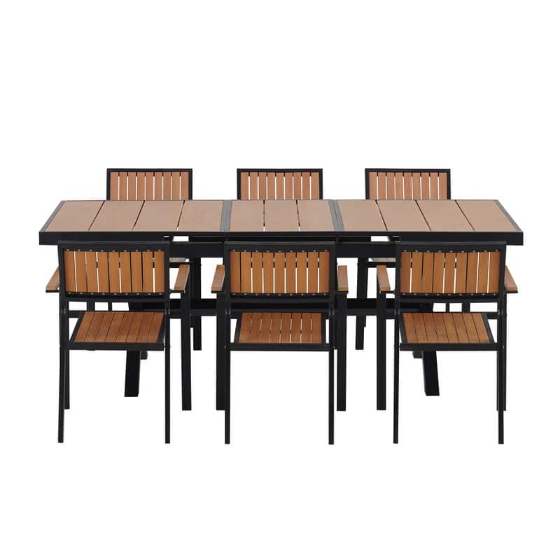 Expandable 6-Piece Outdoor Dining Set, Extending Table & Flexible Chairs