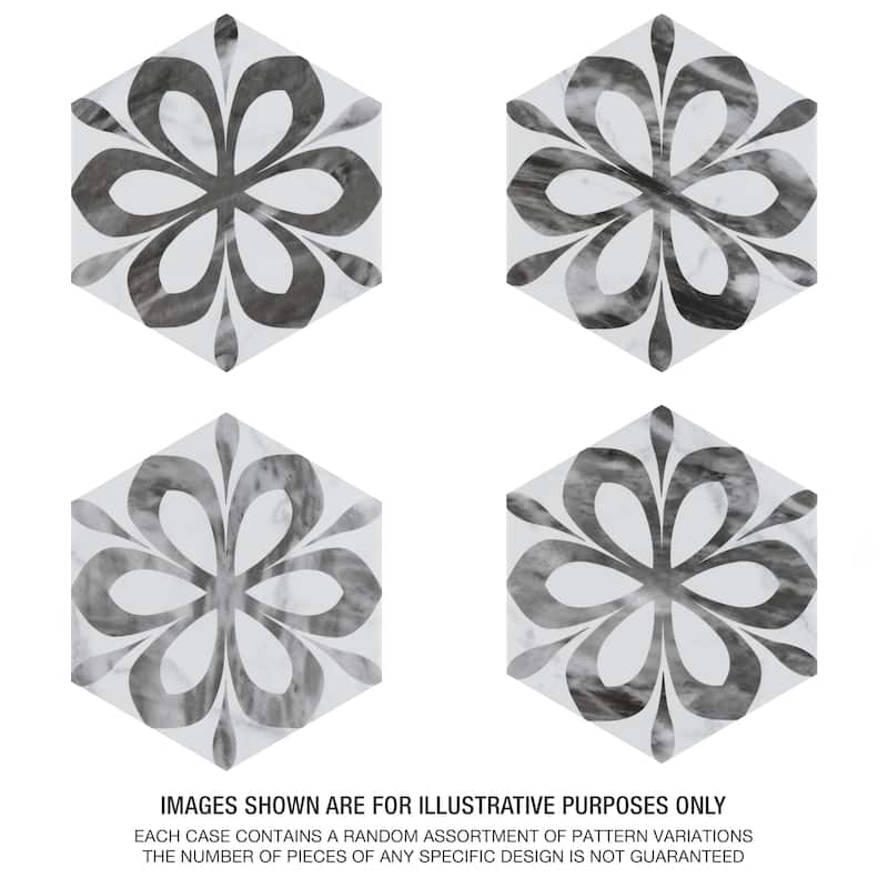 Merola Tile Classico Bardiglio Hex Daisy 7" x 8" Porcelain Floor and Wall Tile