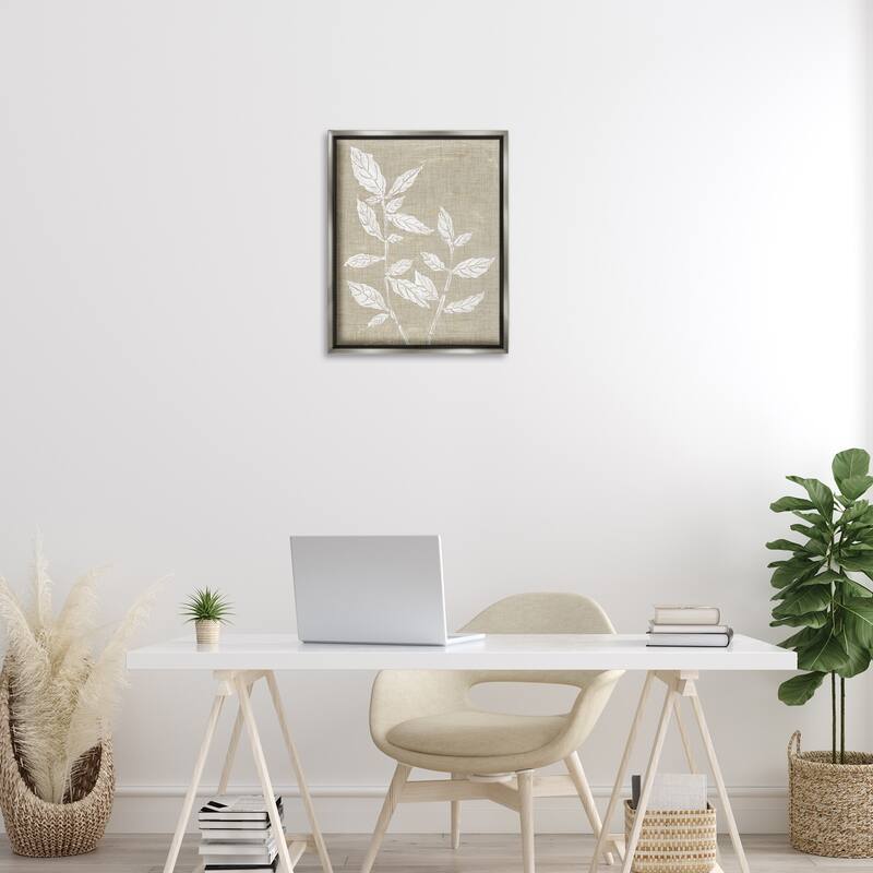 Stupell Leaves on Distressed Textile Framed Floater Canvas Wall Art Design By Melissa Wang
